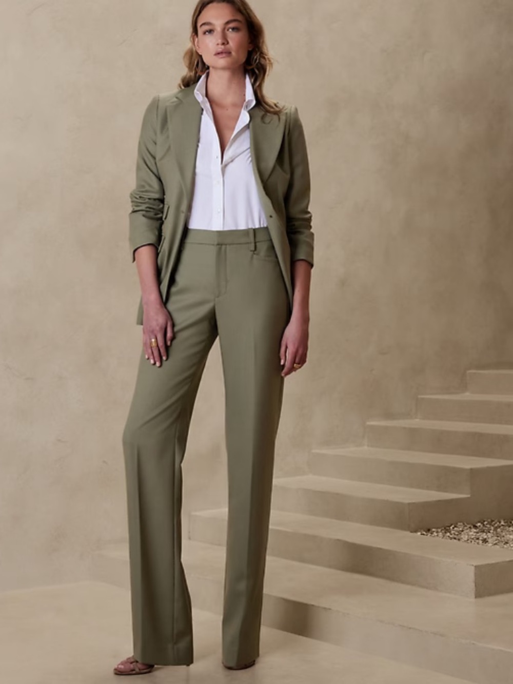 NEW Banana Rep. 💯 Wool High Rise Straight Pants Tall Long Blazer Size 2|4
